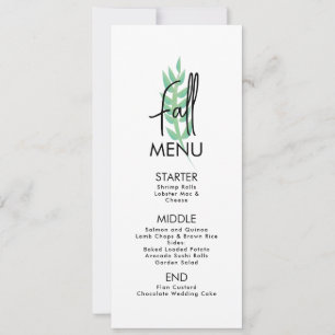 Carte de menu de mariage de verdure de feuille d'a