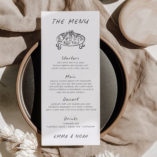 Carte de menu de mariage dessinée à la main modern