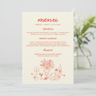 Carte de menu de mariage dessinée à la main Rouge 