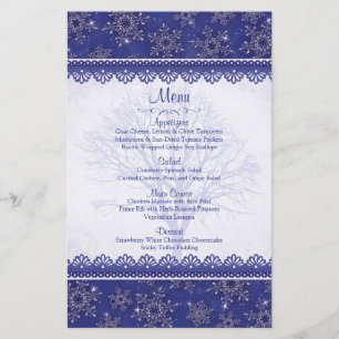 Carte de menu de mariage d'hiver Blue Snowflake de