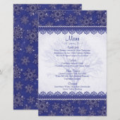 Carte de menu de mariage d'hiver Blue Snowflake de (Devant / Derrière)
