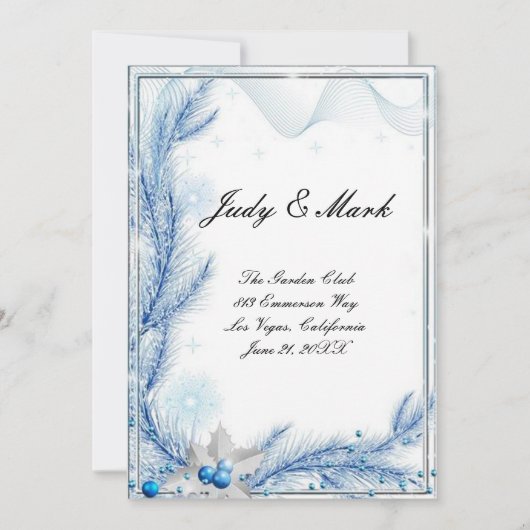 Carte de menu de mariage d'hiver de Noël Blue Pine (Devant)