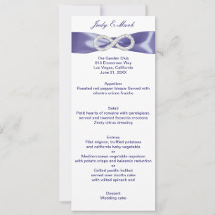 Carte de menu de mariage Diamant Infini Bleu Viole