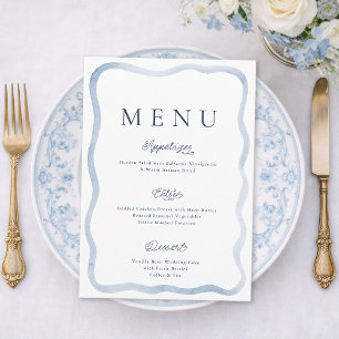 Carte de Menu de Mariage Domaine Français Bleu Pou