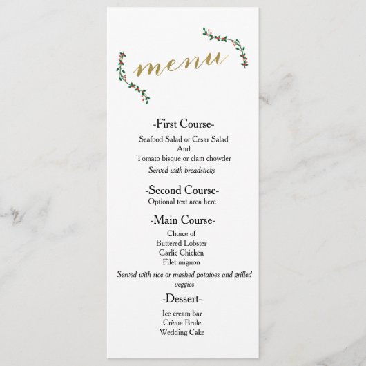 Carte de menu de mariage élégant de vacances de No (Devant)