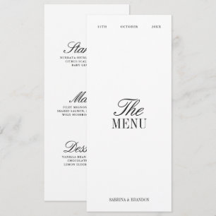 Carte de Menu de Mariage Élégant Noir et Blanc