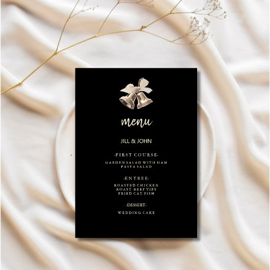 Carte de Menu de Mariage Élégant Noir Or