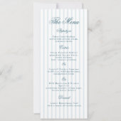 Carte de menu de mariage élégante à rayure bleue m (Devant)