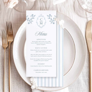 Carte de menu de mariage élégante à rayure de crêt