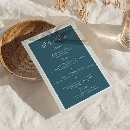 Carte de menu de mariage élégante à rayures bleues