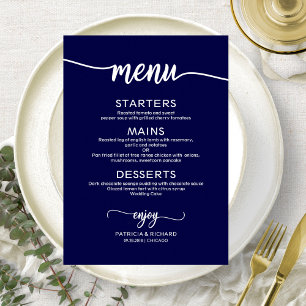 Carte de menu de mariage élégante bleu marine