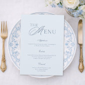 Carte de Menu de Mariage Élégante Bleu Poussiéreux