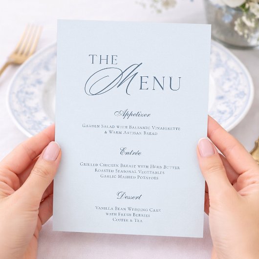 Carte de Menu de Mariage Élégante Bleu Poussiéreux