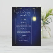 Carte de menu de mariage élégante en bleu minuit a (Debout devant)