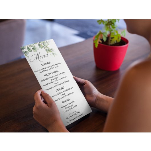 Carte de Menu de Mariage Élégante Eucalyptus