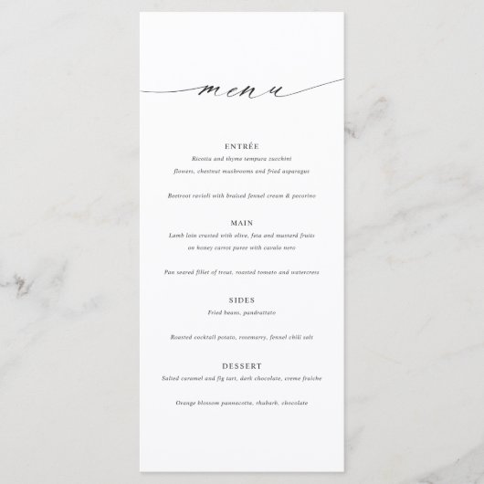 Carte de Menu de Mariage Élégante Minimaliste (Devant)
