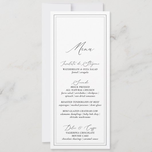 Carte de menu de mariage élégante moderne blanche (Devant)