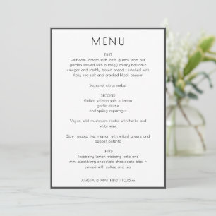 Carte de menu de mariage élégante moderne blanche