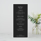 Carte de menu de mariage élégante noir et blanc (Debout devant)