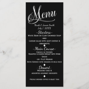 Carte de menu de mariage élégante noir et blanc
