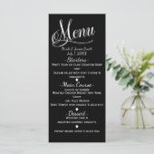Carte de menu de mariage élégante noir et blanc (Debout devant)