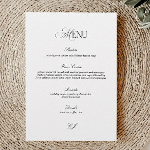 Carte de Menu de Mariage Élégante Noir et Blanc