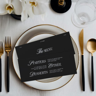 Carte de Menu de Mariage Élégante Noir et Blanc