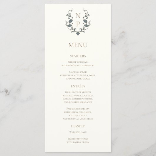 Carte de menu de mariage élégante ornée (Devant)