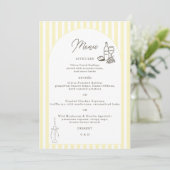 Carte de menu de mariage élégante rayée jaune doux (Debout devant)