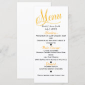 Carte de menu de mariage élégante simple jaune et (Devant / Derrière)