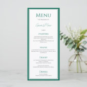 Carte de Menu de Mariage Élégante Vert Émeraude (Debout devant)