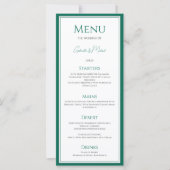 Carte de Menu de Mariage Élégante Vert Émeraude (Devant)
