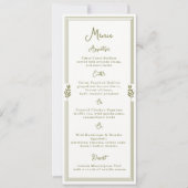 Carte de menu de mariage élégante vert olive tosca (Devant)