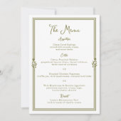 Carte de menu de mariage élégante vert olive tosca (Devant)