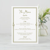 Carte de menu de mariage élégante vert olive tosca (Debout devant)