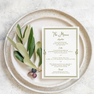 Carte de menu de mariage élégante vert olive tosca