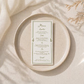 Carte de menu de mariage élégante vert olive tosca