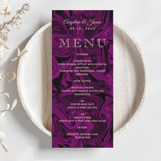 Carte de menu de mariage élégante violette