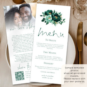 Carte de Menu de Mariage Emerald Gold Florals Love