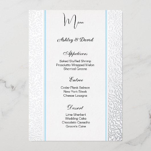 Carte de Menu de Mariage en Aluminium Doré (Recto)