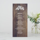 Carte de menu de mariage en bois de grange et dent (Debout devant)