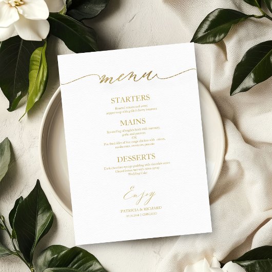 Carte de menu de mariage en calligraphie chic pour