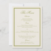 Carte de menu de mariage en calligraphie vert oliv (Devant)