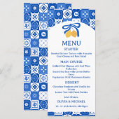Carte de menu de mariage en carrelage méditerranée (Devant / Derrière)