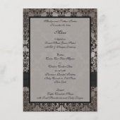 Carte de menu de mariage en damassé gris et noir (Dos)