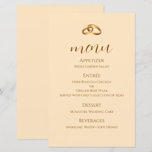 Carte de menu de mariage en écriture bronze (Devant / Derrière)