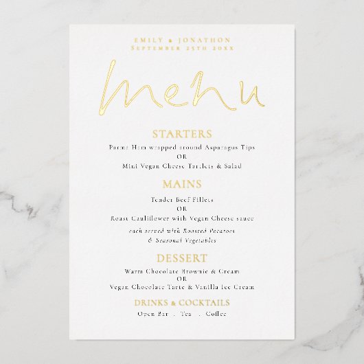 Carte de menu de mariage en écriture élégante avec (Devant)