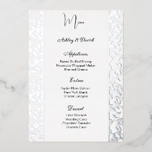 Carte de menu de mariage en feuille d'aluminium