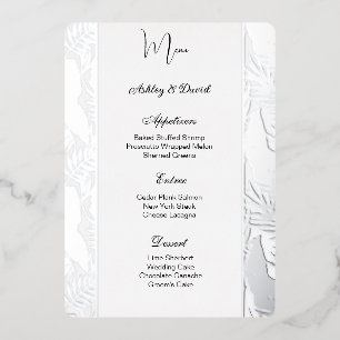 Carte de menu de mariage en feuille d'aluminium