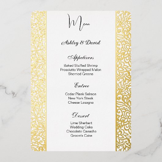 Carte de menu de mariage en feuille d'aluminium (Recto)